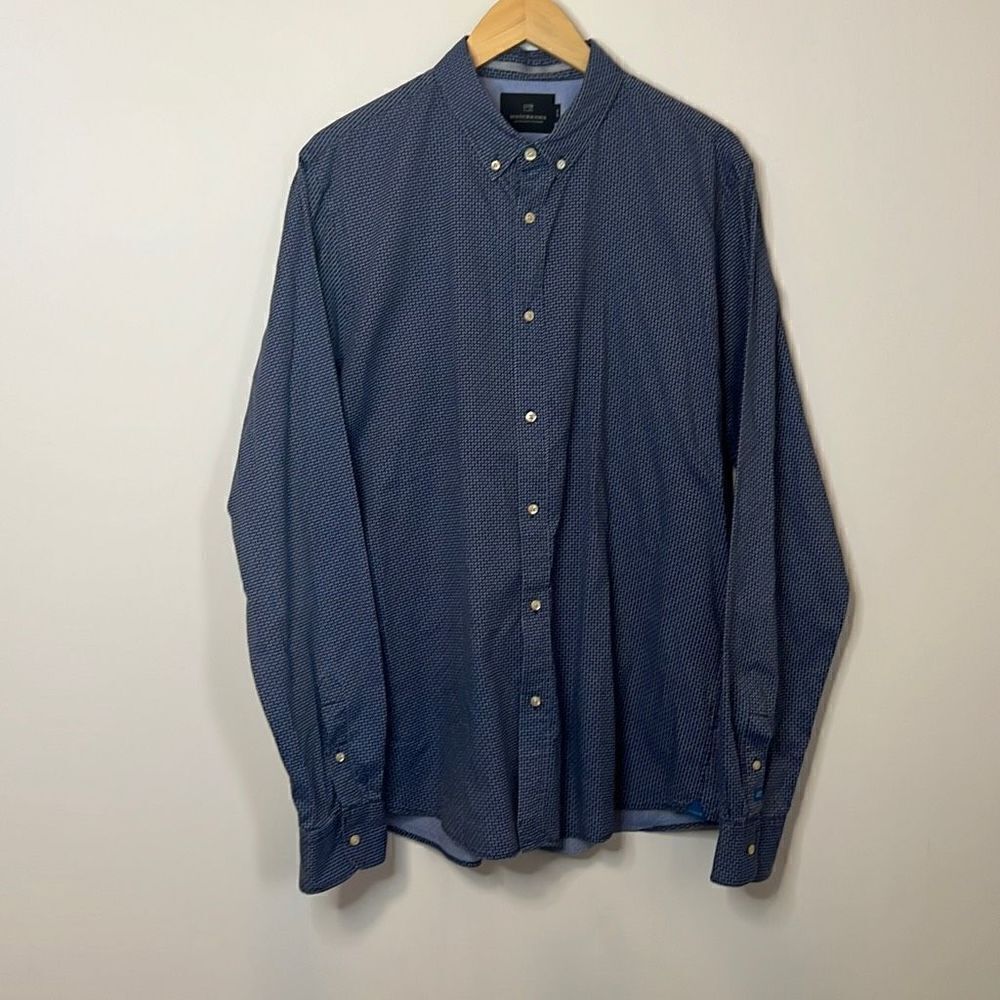 Scotch & Soda Men Geometric Blue Long Sleeve Button Down Dress Shirt Slim Fit XL